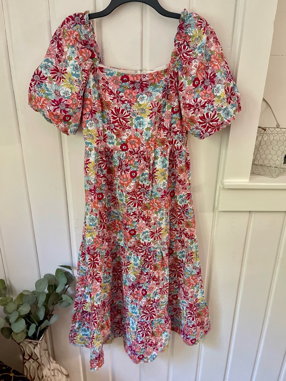 Sugar Lips Floral Puff Sleeve Midi Dress in Multicolor